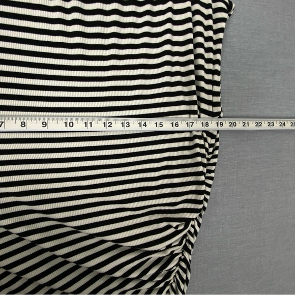 Torrid Tea Length Dress Black and White Striped with Side Ruching - Picture 8 of 10